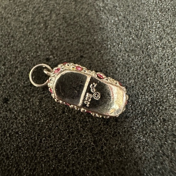 Sterling Silver Baby Shoe Charm. Textured & Adorned with Pink Crystals. - Picture 3 of 4
